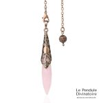 Pendule bâton quartz rose - pendule divinatoire en pierre naturelle avec chaîne métal cuivrée