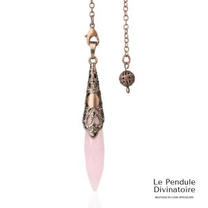 Pendule bâton quartz rose - pendule divinatoire en pierre naturelle avec chaîne métal cuivrée