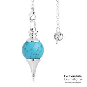 Pendule séphoroton turquoise bleue - pendule divinatoire pierre naturelle avec chaîne métallique